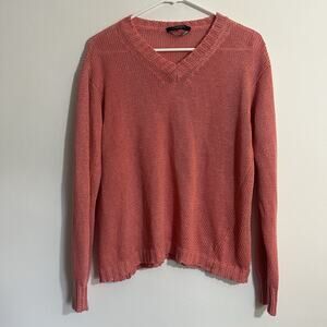 Max Mara Weekend Sweater Womens L Salmon Pink Orange Ribbed‎ Trim V Neck Preppy